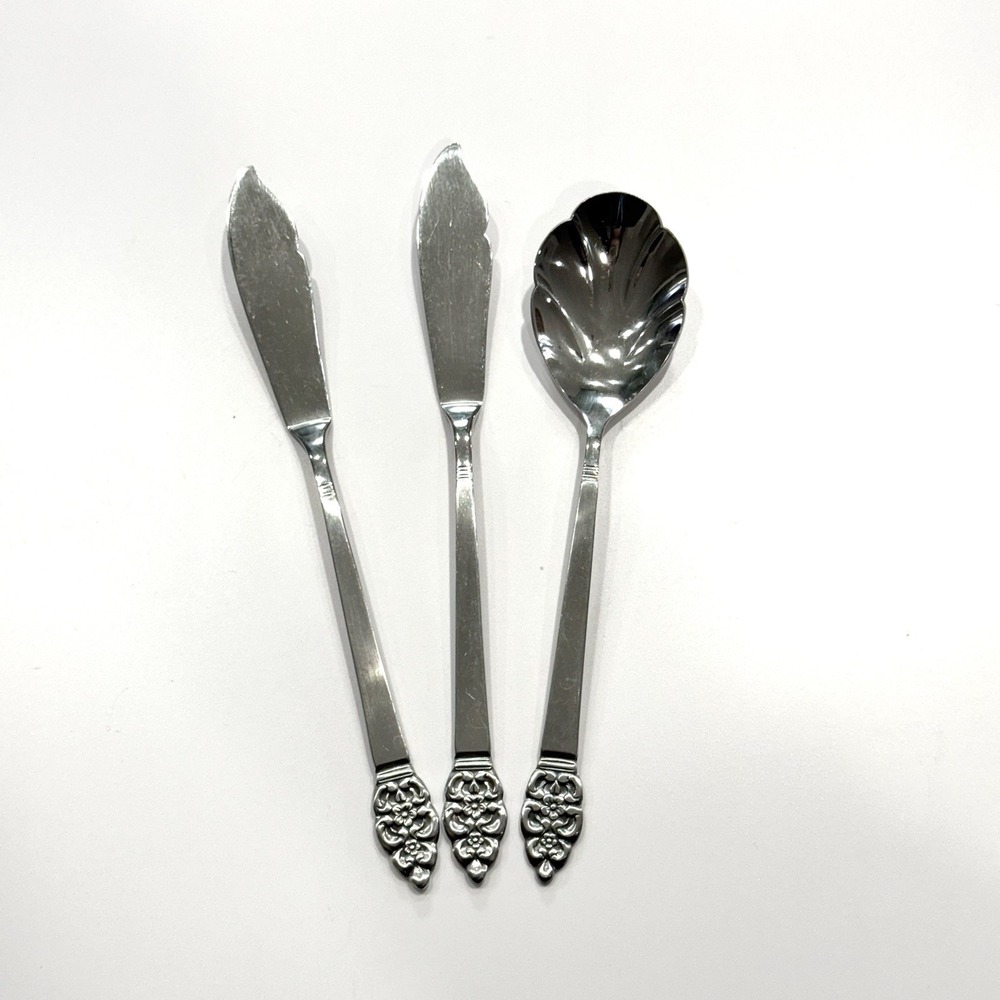 Oneida NORDIC CROWN Sugar Spoon & 2 Master Spreaders MCM flatware